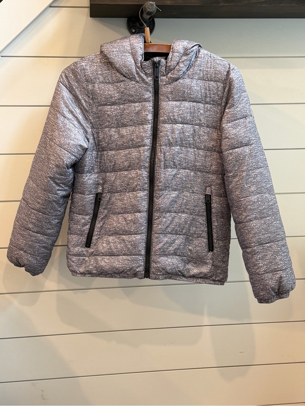 abercrombie kids Heather Black Quilted Puffer Jacket with Hood